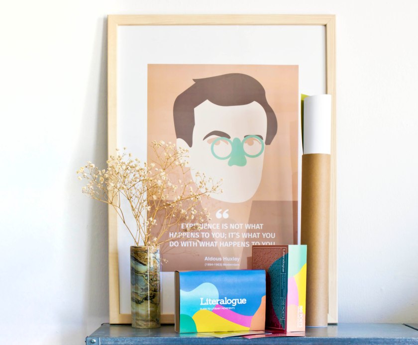 Literalogue Postcard box and poster tube_Aldous Huxley Framed