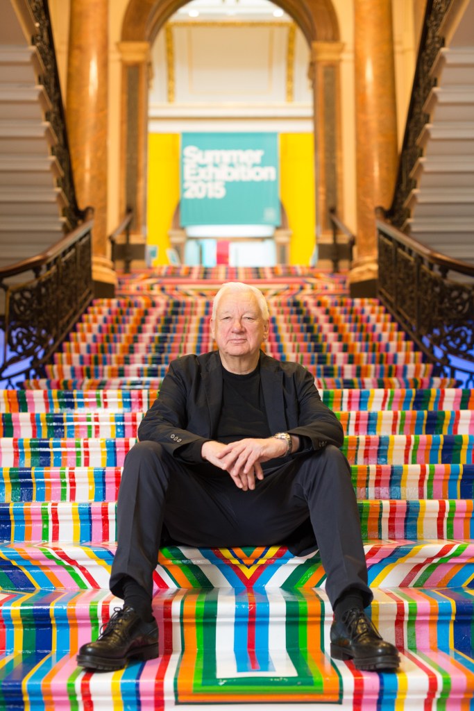 Michael Craig-Martin CBE RA unveiling a new site-specific artwork by Jim Lambie for the Summer Exhibition 2015 Â© David Parry, Royal Academy of Arts
