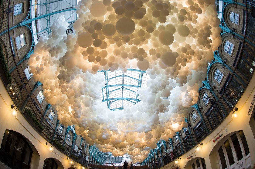Visitors to Covent Garden today marvelled at its latest cultural installation: Heartbeat, a collection of 100,000 white balloons by Charles Pétillon which will be in place for a month.